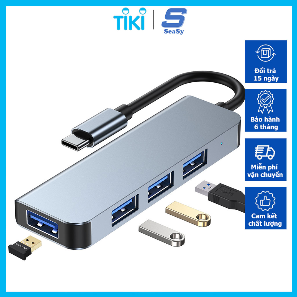 Hub Chuyển Đổi USB TypeC To USB 3.0 SeaSy BYL–2013T, 4 Cổng USB Tốc Độ Cao, Tương Thích Các Hệ Điều Hành, Kết Nối Đa Năng Cho Macbook, Laptop, Máy Tính, Bàn Phím, Chuột, Máy In, Điện Thoại – Hàng Chính Hãng