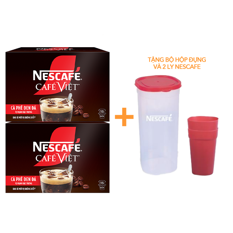 [Tặng Bộ hộp đựng và 2 ly NESCAFE] Combo 2 Hộp Cà phê đen hòa tan NESCAFE CAFÉ VIỆT (Hộp 15 gói x 16g)