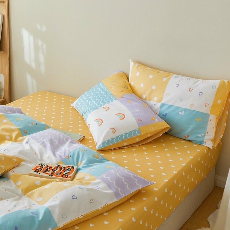 Set Cotton Living 100% cotton Hàn Quốc Hàng Nhập Khẩu Cao Cấp 4 Món Mẫu Trái Tim Nhí