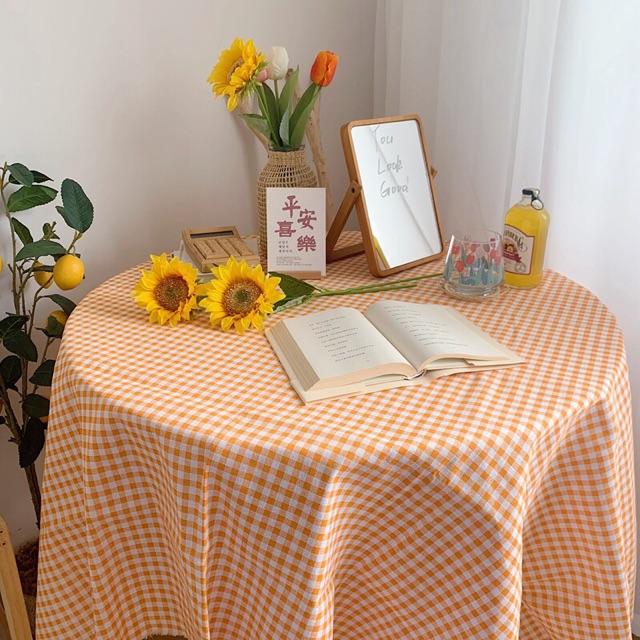 Khăn Trải Bàn Vải Lanh Cotton Sọc Caro Đủ Màu, Thảm Trải Picnic Decor Vintage
