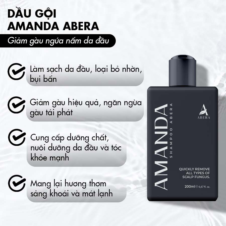 Dầu gội Amanda Abera xử lý nhanh tình trạng gàu, ngứa, nấm da đầu với hương thơm nam tính, quyến rũ - 200ml