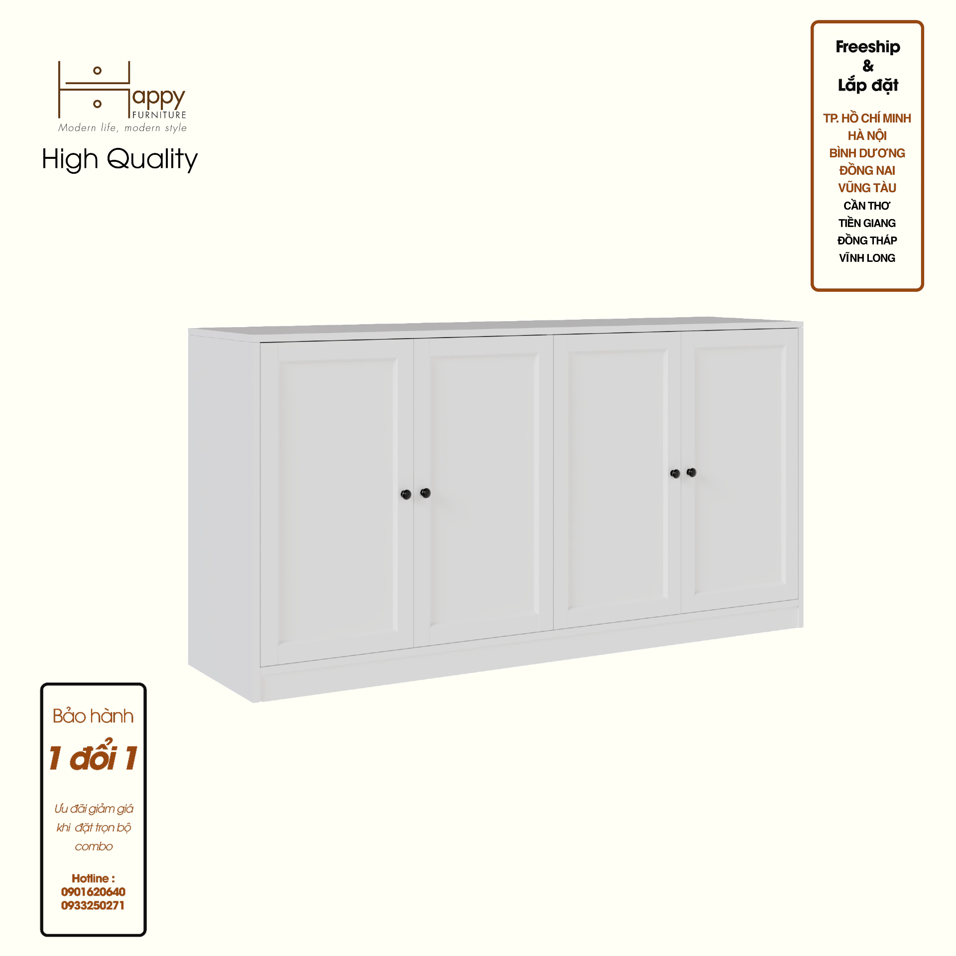 HAPPY FURNITURE , MATTA - Tủ lưu trữ 4 cánh mở , TCM_211 , 160cm x 40cm x 82cm DxRxC