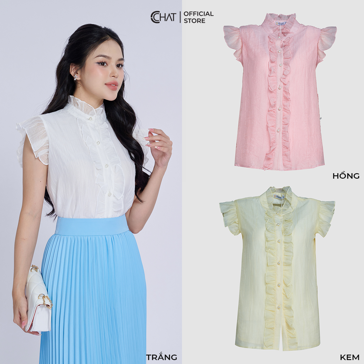 Áo Kiểu Nữ Bèo Nẹp Sát Nách Dáng Suông Chất Voan Cao Cấp 13FNV2019ST