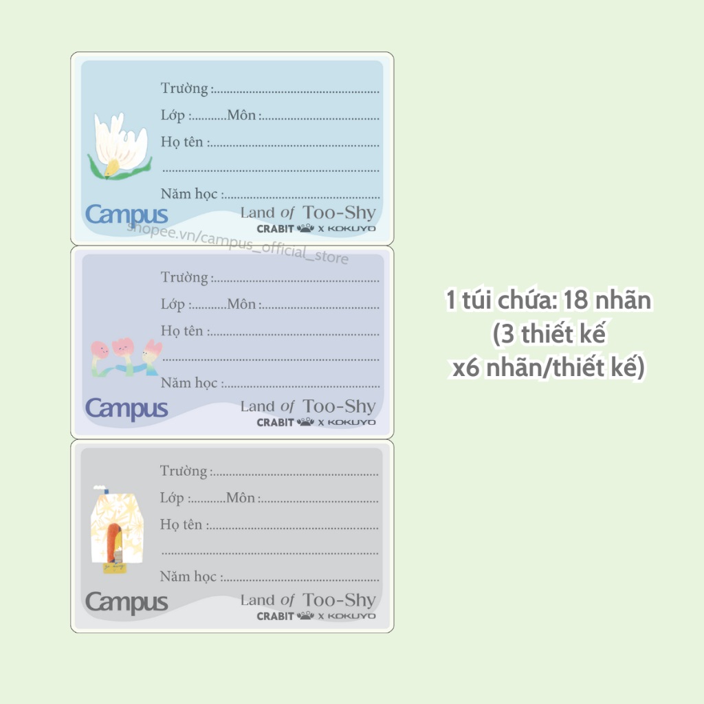 Nhãn vở Campus Land of Too Shy NT-18LTS - 18 cái/tập - Nhãn decal bóc dán dễ dàng