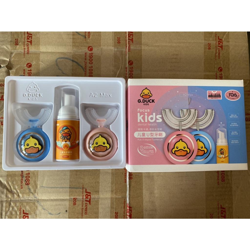 Set 2 Bàn Chải Chữ U Hình Vịt Vàng Kèm Kem Đánh Răng Cho Bé - Siêu Mềm và Dễ Thương