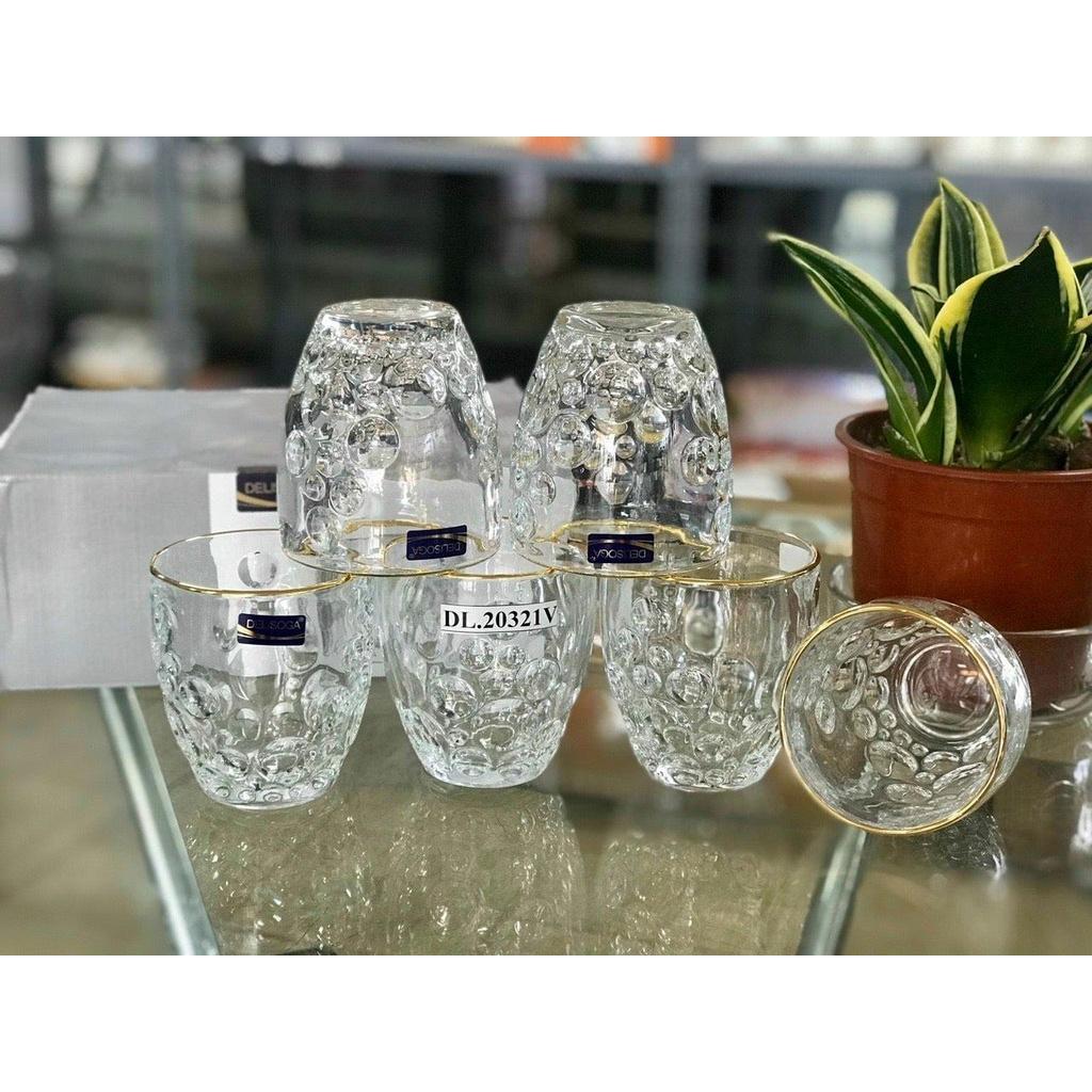 Bộ 6 ly thủy tinh chịu nhiệt uống nước vân bong bóng đáy vát