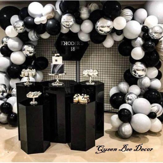 Set 50 Bóng Bay Nhũ Queen Bee Màu Đen Và Ghi Bạc