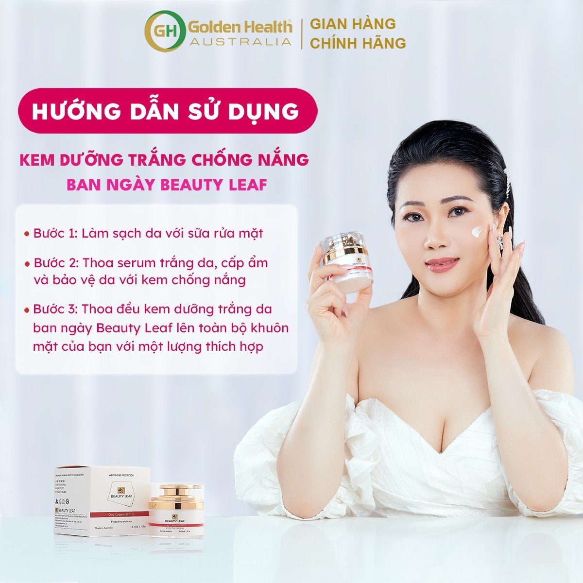 [GOLDEN HEALTH] Kem Dưỡng Trắng Da Ban Ngày, Chống Nắng, Mờ Thâm, Nám, Tàn Nhang Nuôi Dưỡng Làn Da Trắng Sáng Hồng Hào Từ Sâu Bên Trong Beauty Leaf SPF15 50ml