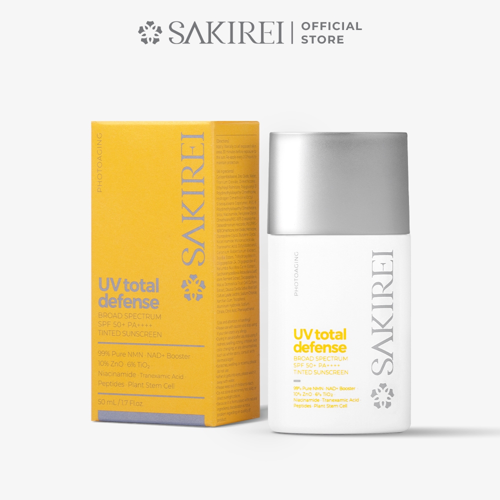 Chống nắng vật lý làm sáng mịn da Sakirei UV Total Defense Broad Spectrum SPF 50+ PA++++ Tinted Sunscreen