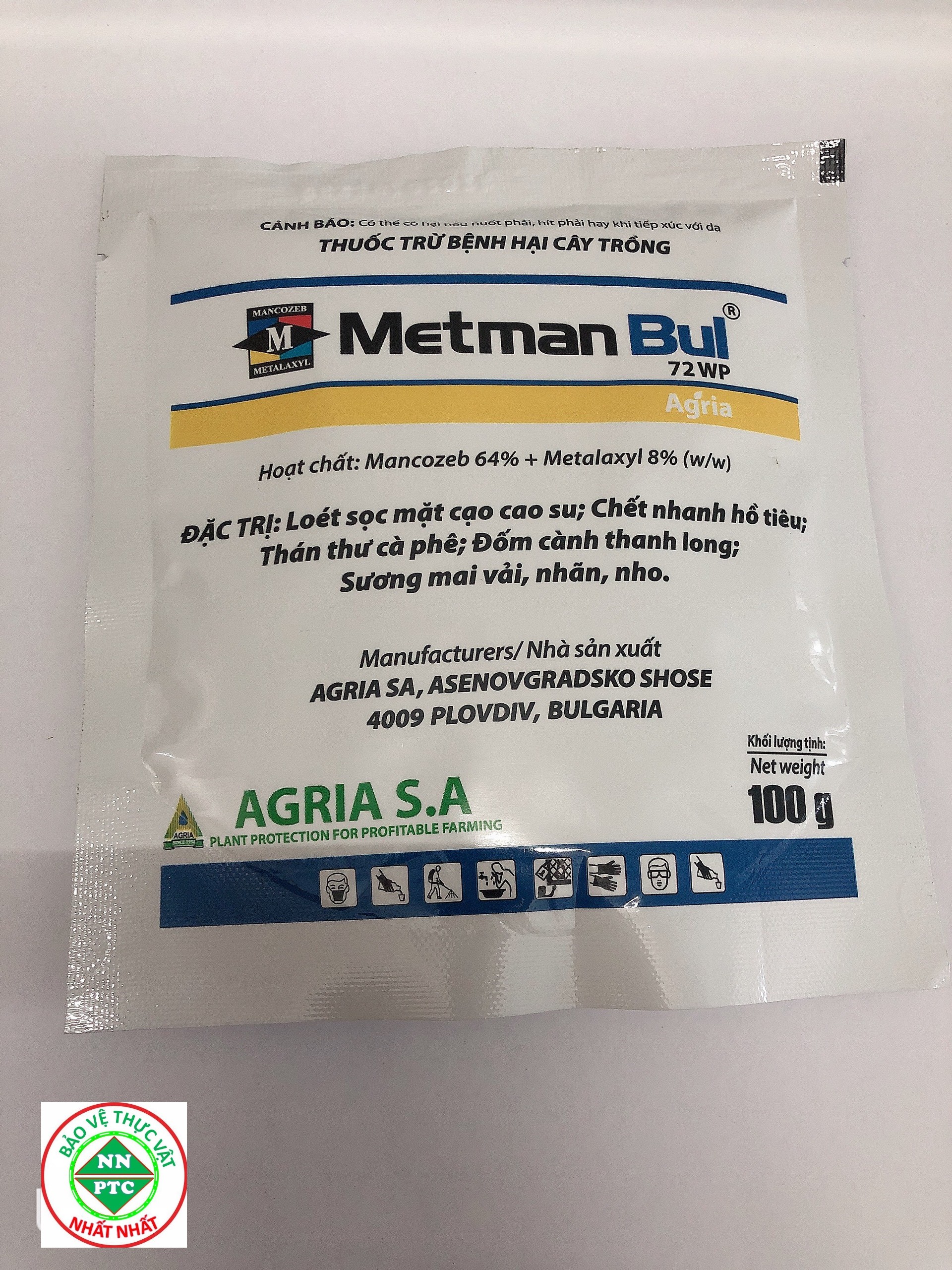 Thuốc Trừ Bệnh - Metman Bul 72WP - Gói 100g-Trên Cao Su,Hồ Tiêu,Thanh Long,Nhãn,Nho,Vãi