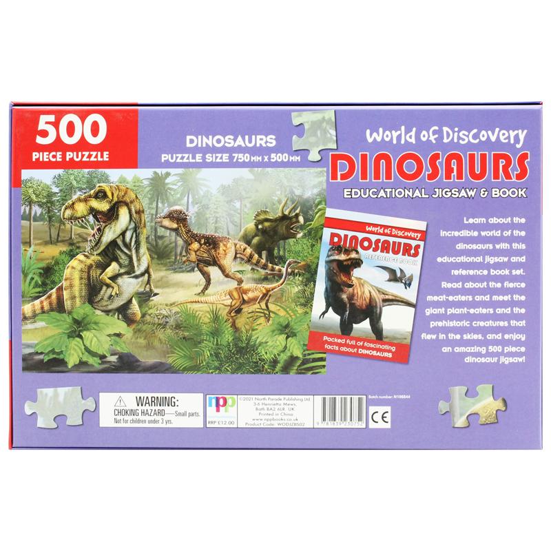 World Of Discovery - 500 Piece Puzzle &amp; Dinosaur Reference Book: Dinosaurs Educational Jigsaw &amp; Book