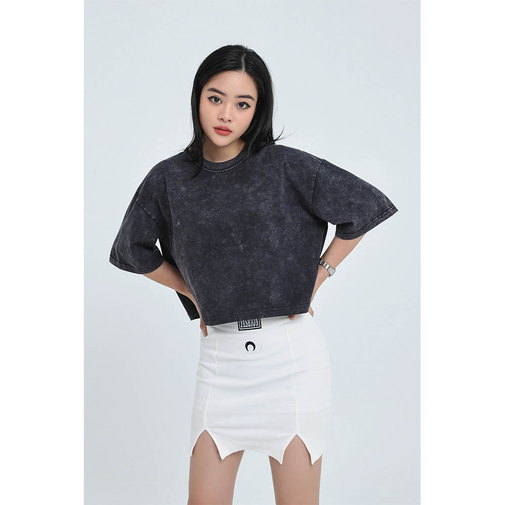 Áo croptop nữ trơn tay ngắn cổ tròn vải thun cotton kiểu hàn quốc CRT01 Miucho in hoạ tiết
