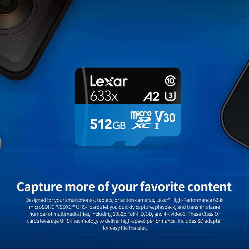Thẻ Micro SD Class10 U3 A1 V30 TF Hiệu suất cao hành trình của điện thoại Lexar 633x 64GB