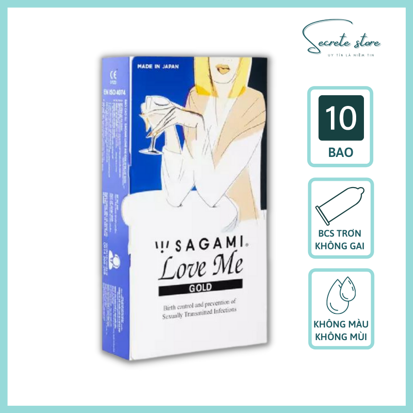 Bao cao su Sagami Love Me Gold - thương hiệu Nhật Bản siêu mỏng, trơn, không mùi - Hộp 10 cái