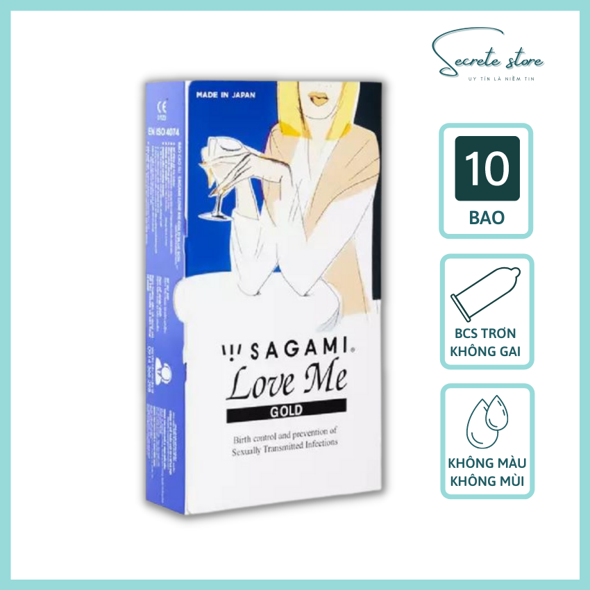 Bao cao su Sagami Love Me Gold  - thương hiệu Nhật Bản siêu mỏng, trơn, không mùi - Hộp 10 cái