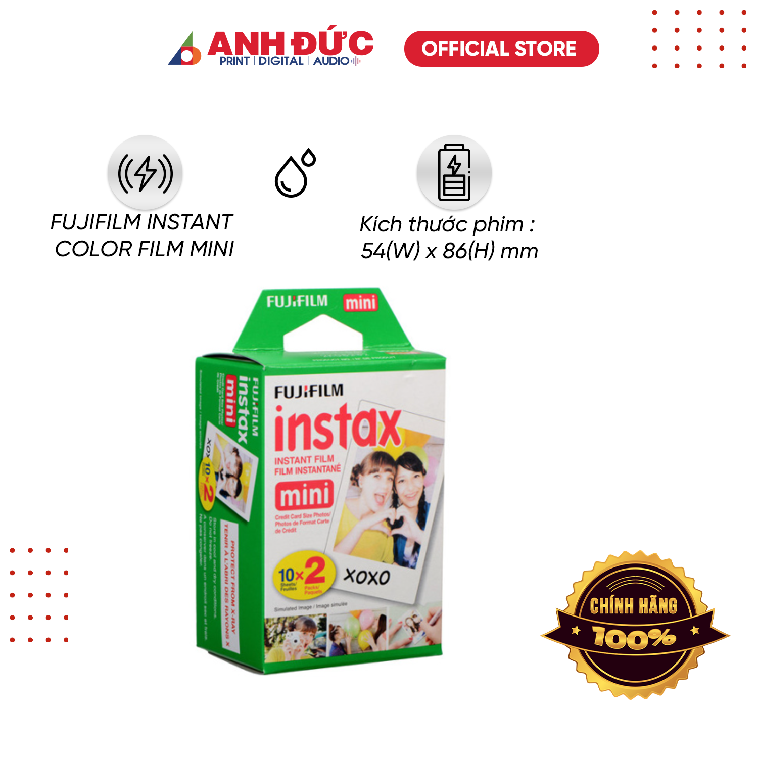 Phim Instax Mini Dành Cho Máy Ảnh Mini 8, 9, 11, 40, 70, 90, Mini Link, Mini Liplay (Trắng) - Hàng Chính Hãng