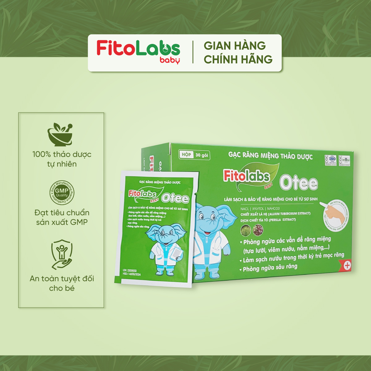 Gạc rơ lưỡi Fitolabs Otee từ thảo dược an toàn cho trẻ sơ sinh và trẻ nhỏ