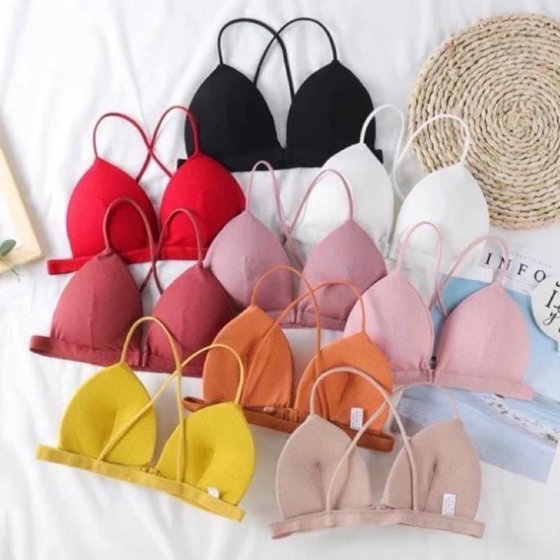 Áo Lót Nữ. Áo Ngực Bra Cotton Gân Dây Mảnh Chéo Sau Lưng Kiểu Nút Cài Trước.Mút Vừa Nâng Ngực.Free Size Từ 40kg tới 60kg