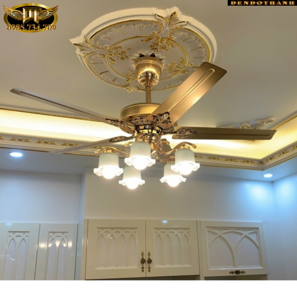 Quạt trần đèn chùm hiện đại trang trí phòng khách tích hợp điều khiển từ xa hiện đại tô điểm không gian sống QTD