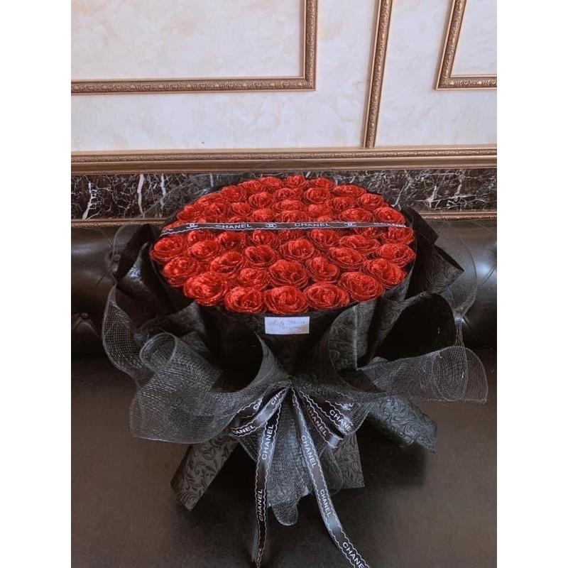 Bó hoa nhũ 50bông sang chảnh cực xịn, cốt tự đứng chắc chắn, phối giấy Gấm Hàn cao cấp.