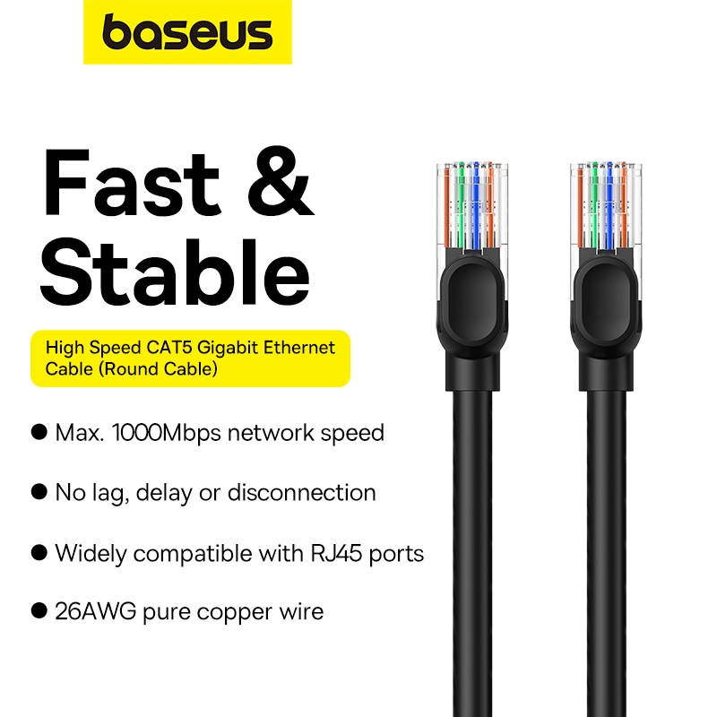 Cáp mạng LAN Cat6 tốc độ 1000Mbps dây tròn nhựa PVC bền Baseus CAT6 Ethernet Round Cable _ Hàng chính hãng