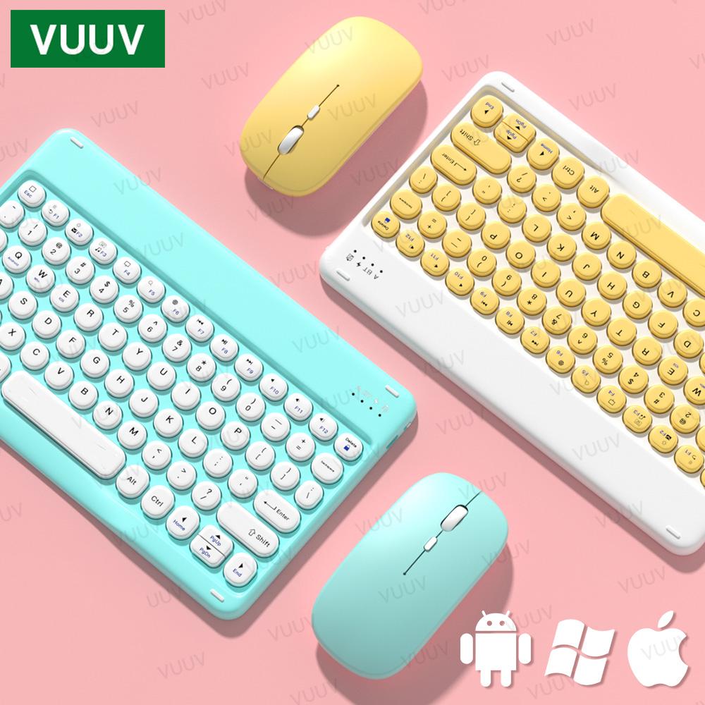 Bluetooth-Tương Thích Bàn Phím Chuột Dành Cho Android IOS Windows Điện Thoại Máy Tính Bảng Đa Năng Vòng Keycap Bàn Phím Không Dây Cho iPad Pro