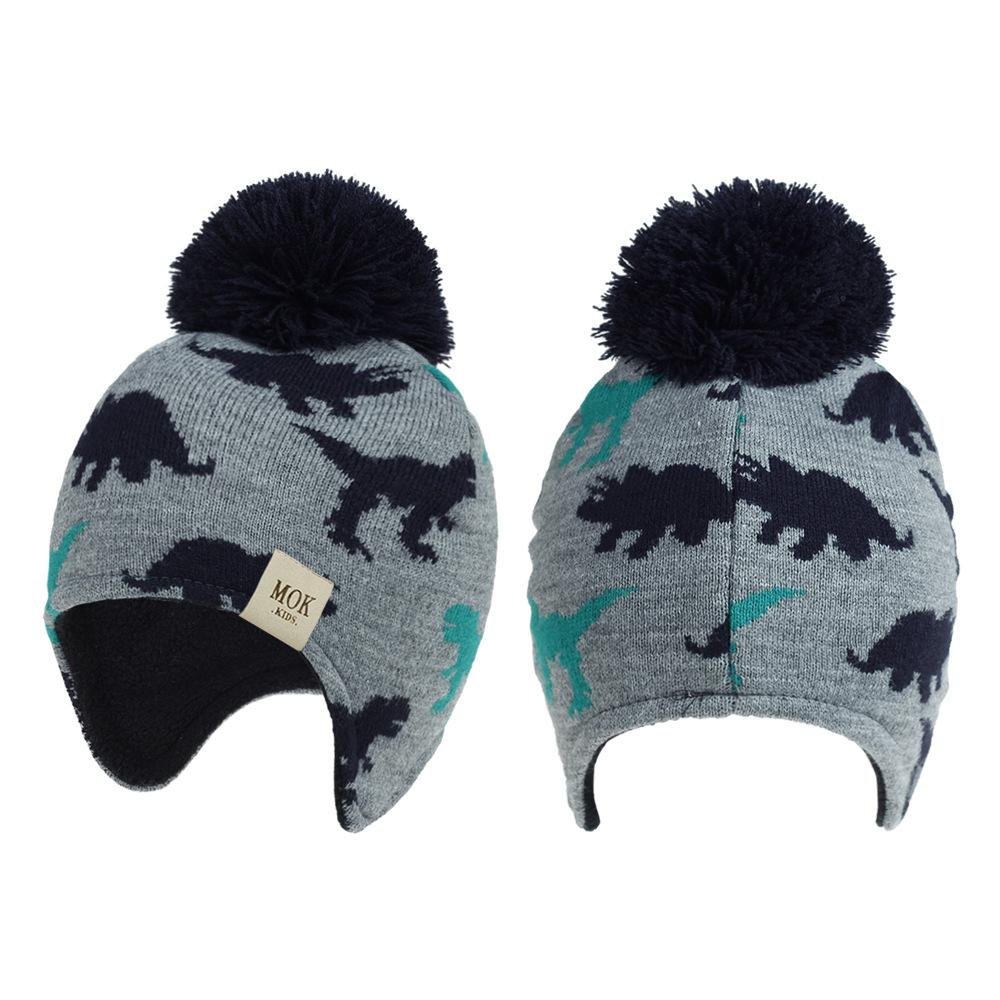 Mũ 2020 Bộ Khăn Mũ Nón Len Trẻ Em Mùa Đông Beanies Hoạt Hình Khủng Long Tai Skullies Cho Bé Trai Bé Gái Nón Trẻ Em 1-8 Tuổi