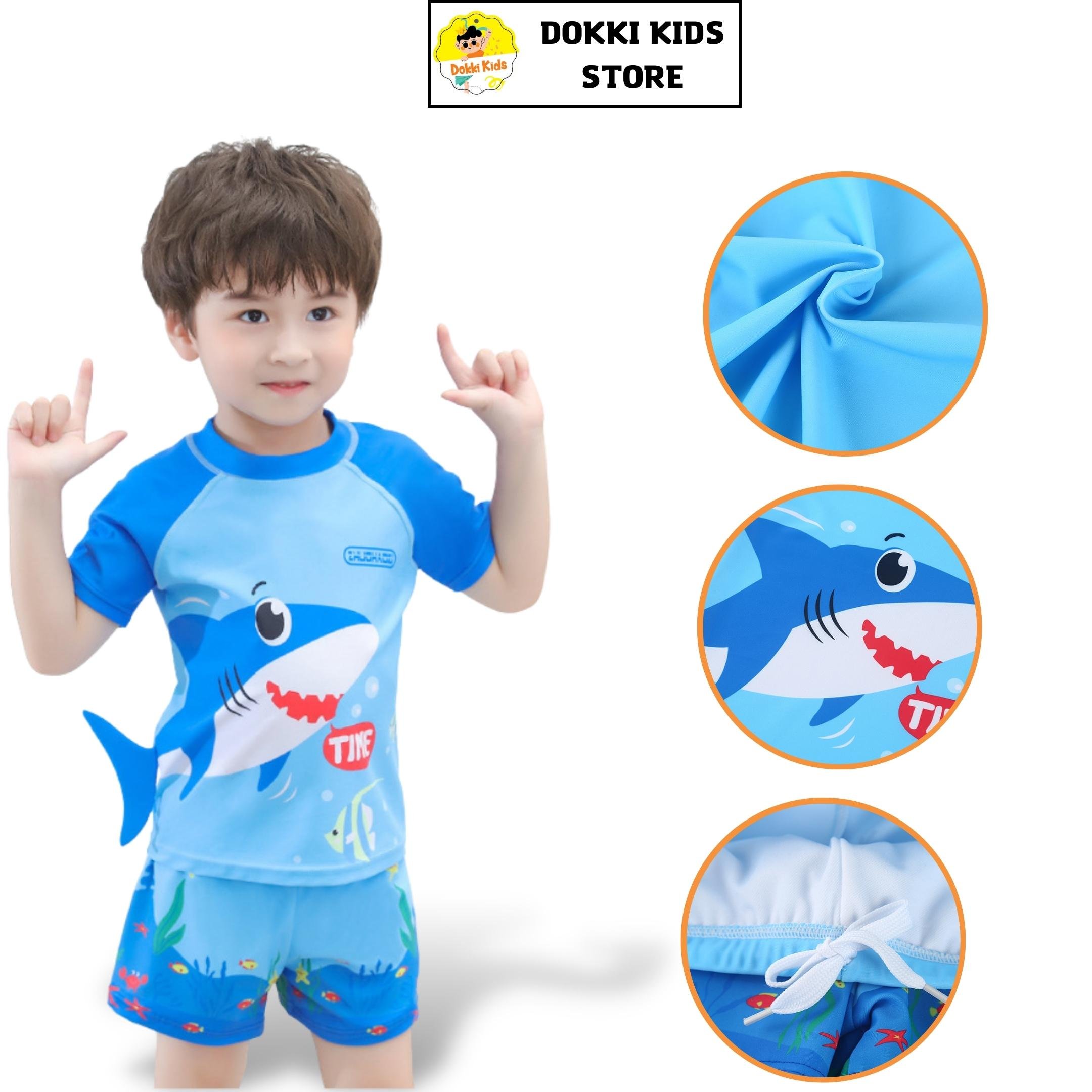 Đồ bơi bé trai Dokkid Kids dành cho trẻ em từ 10kg đến size đại in hình cá mập dễ thương