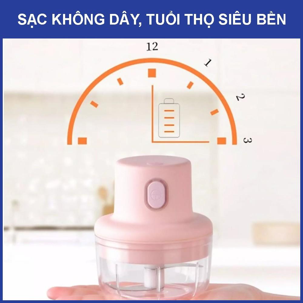 Máy xay tỏi ớt cầm tay mini cao cấp dung tích 250ML, Máy xay hạt khô, xay thịt đa năng lưỡi bằng thép không gỉ