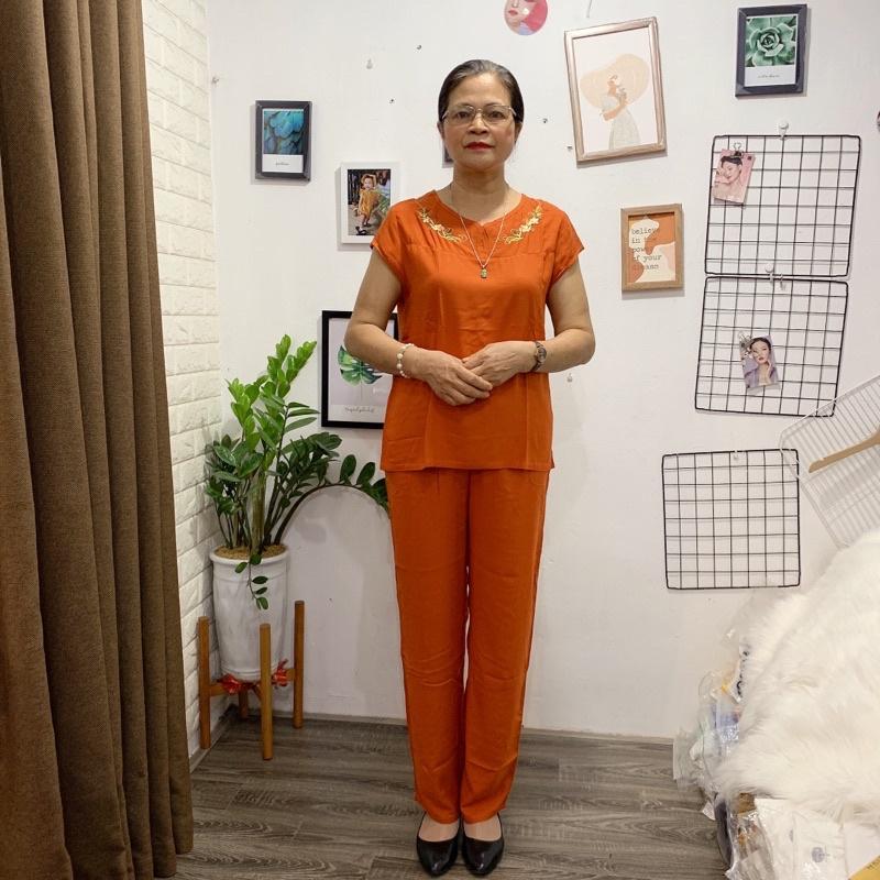 Bộ Lanh Thêu Cao Cấp Trung Niên Bộ Tặng Mẹ Vải Tole Việt Thắng