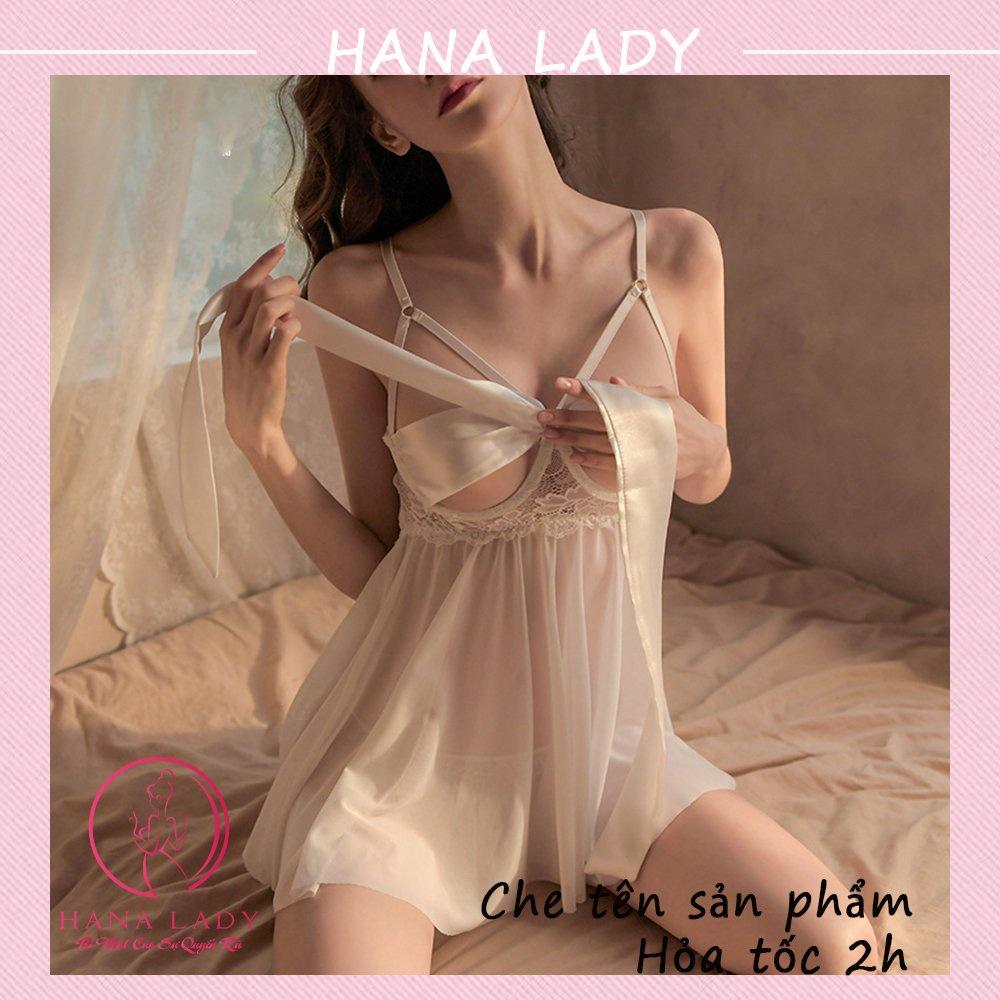 Váy ngủ nữ xuyên thấu, đầm ngủ sexy gợi cảm nơ ngực quyến rũ kèm quần chip lọt khe VN458