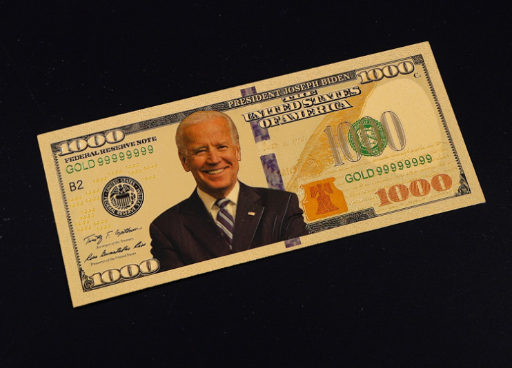 Tiền 1000 USD tổng thống Biden mạ vàng plastic óng ánh seri 999999 , Quà tặng sưu tầm