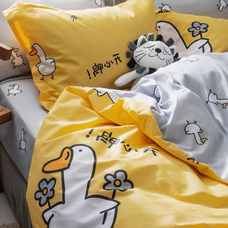 Bộ chăn ga Cotton Poly M2T bedding chăn ga Hàn Quốc họa tiết Vịt bầu đủ size miễn phí bo chun