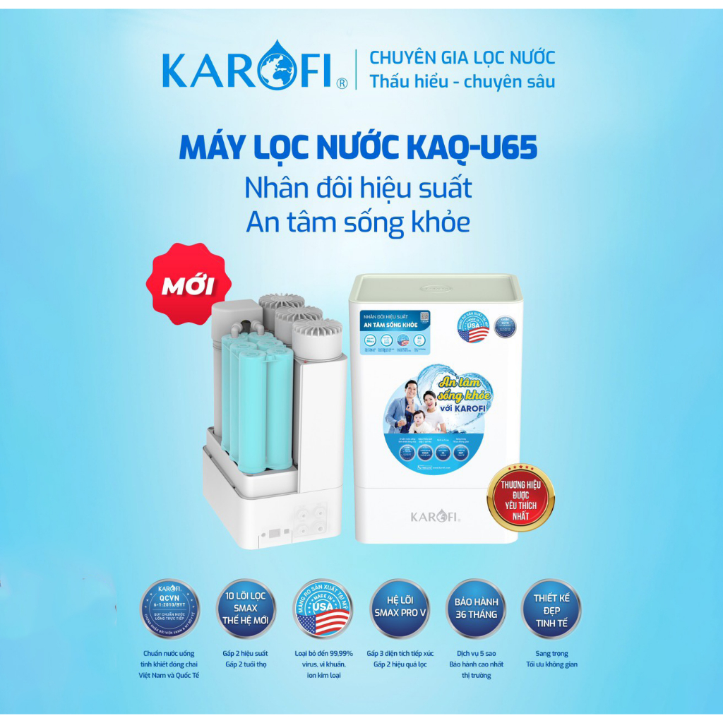 Máy Lọc Nước Để Gầm Karofi KAQ-U65, Kết Nối Wifi, 10 Lõi Cao Cấp, Hàng Chính Hãng