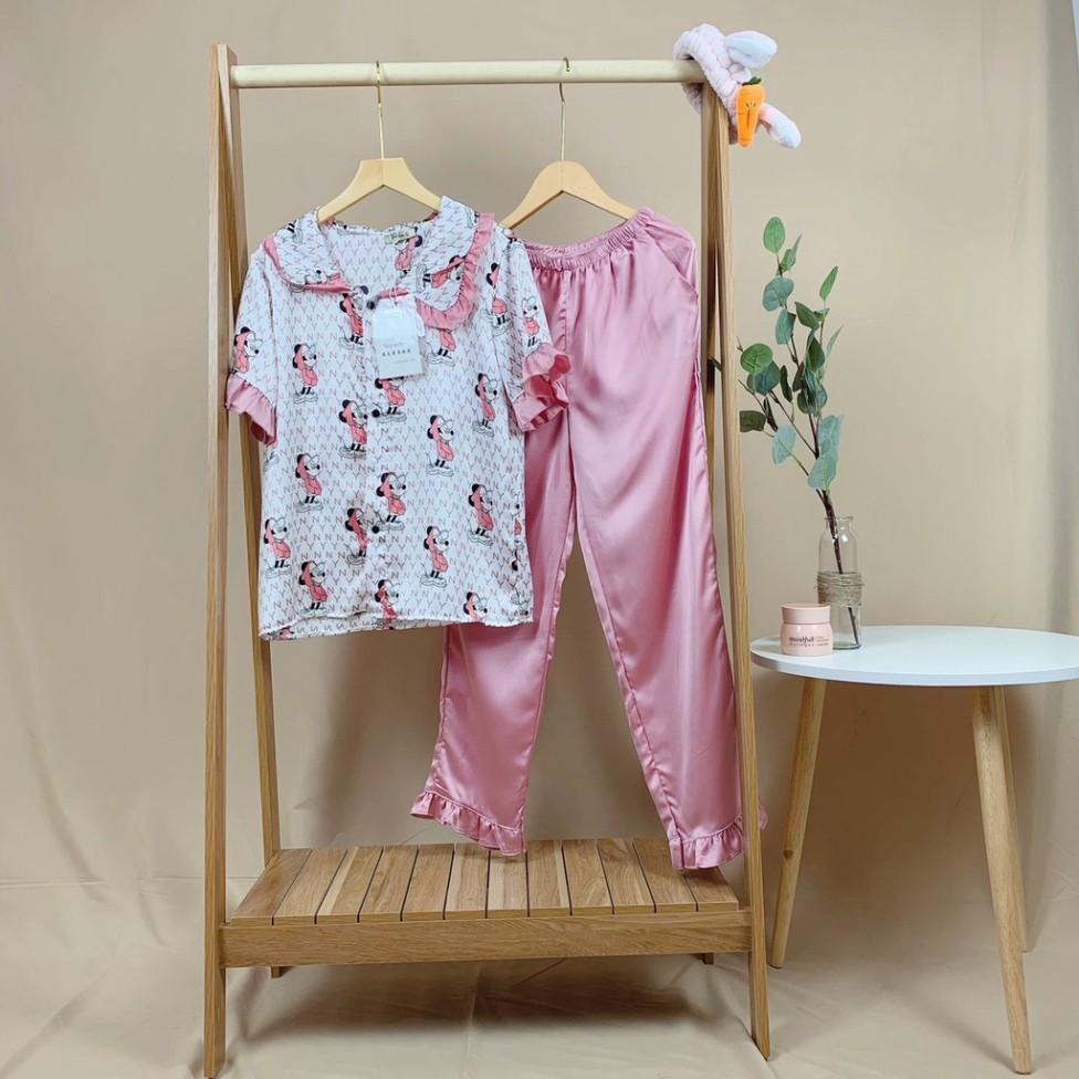 Freeship Bộ lụa mặc nhà, Bộ ngủ pijama chất lụa cao cấp, nhẹ mát, kiểu dáng hàn quốc.