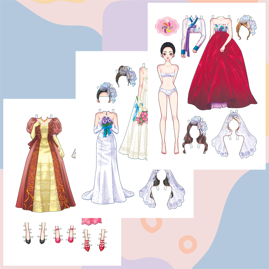 Combo 6 búp bê giấy (paper doll) thay đồ thời trang đồ chơi cắt thủ công cho bé 6 hình siêu đáng yêu BBG0014