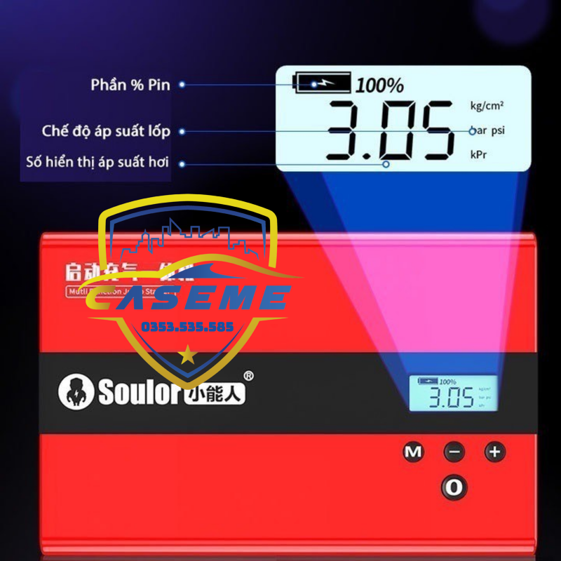 Bơm Lốp &amp; Kích Bình Ô Tô Soulor - Pin 99.800mAh, 180W, Tự Ngắt, Đèn LED, Sạc Dự Phòng - Công Nghệ Nhật Bản - Hàng Nhập Khẩu