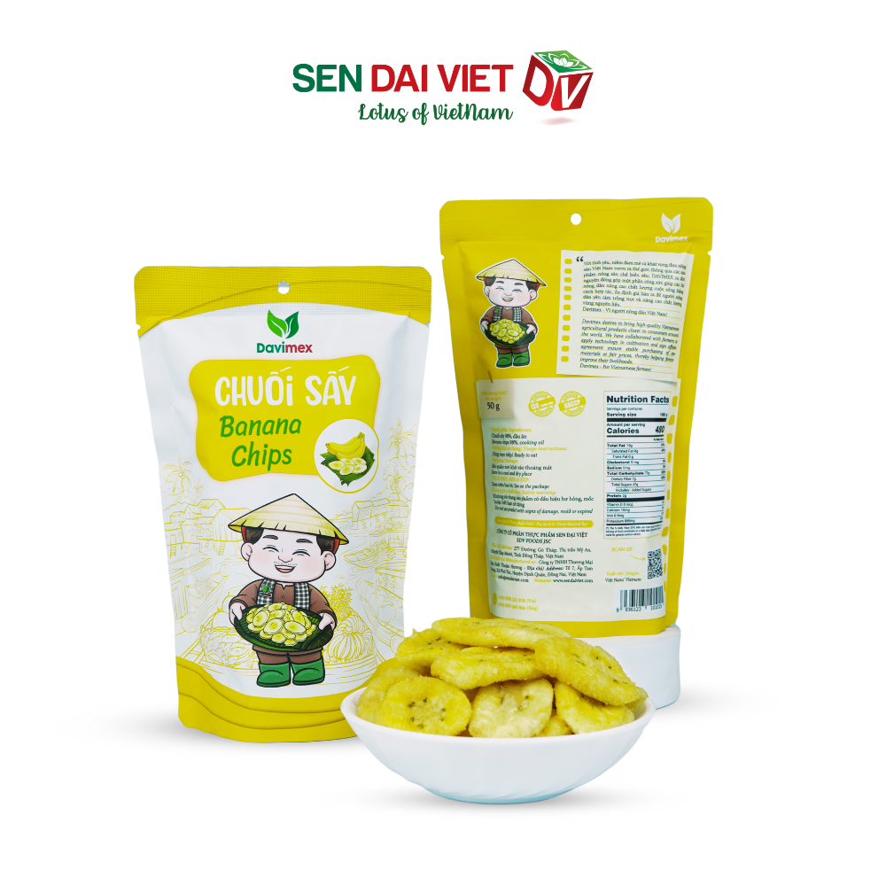 Chuối Sấy Giòn- Vị Ngọt Tự Nhiên, Giòn Tan Tuyệt Đối, Thơm Ngon Tuyệt Vời, ĐV- Sen Đại Việt- Gói 50g- Date Mới Nhất