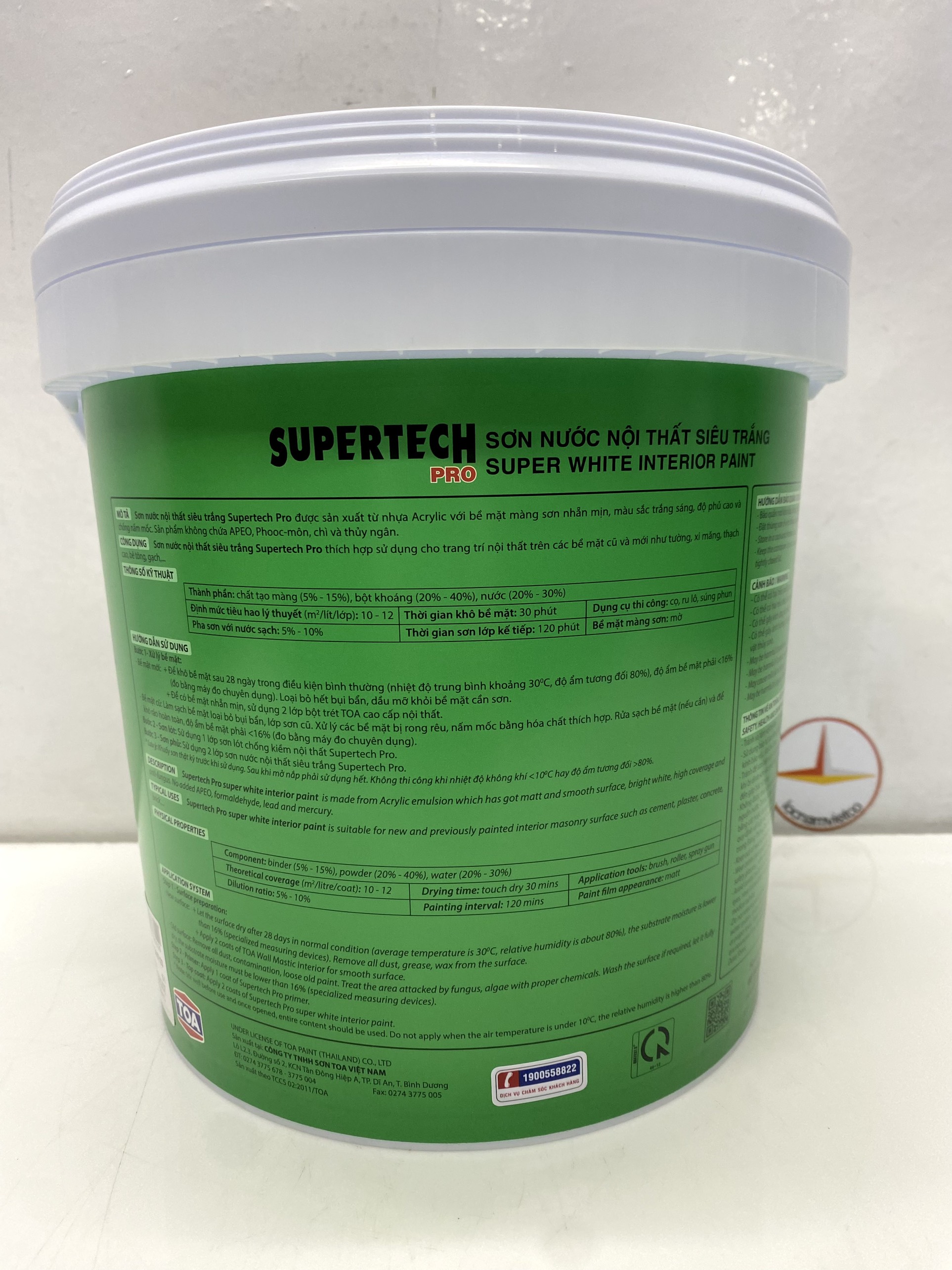 Sơn Nước Toa Supertech nội thất siêu trắng _5L