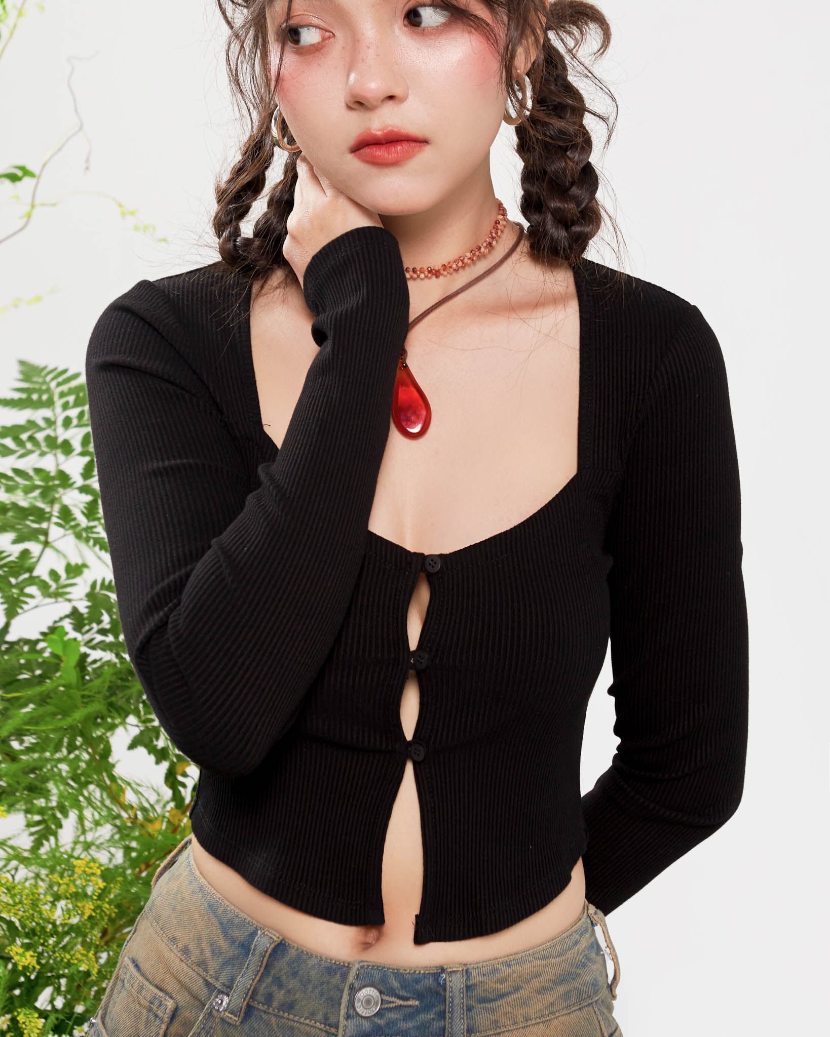 DOTTIE - Áo khoác tay dài cách điệu - Đen - T0802