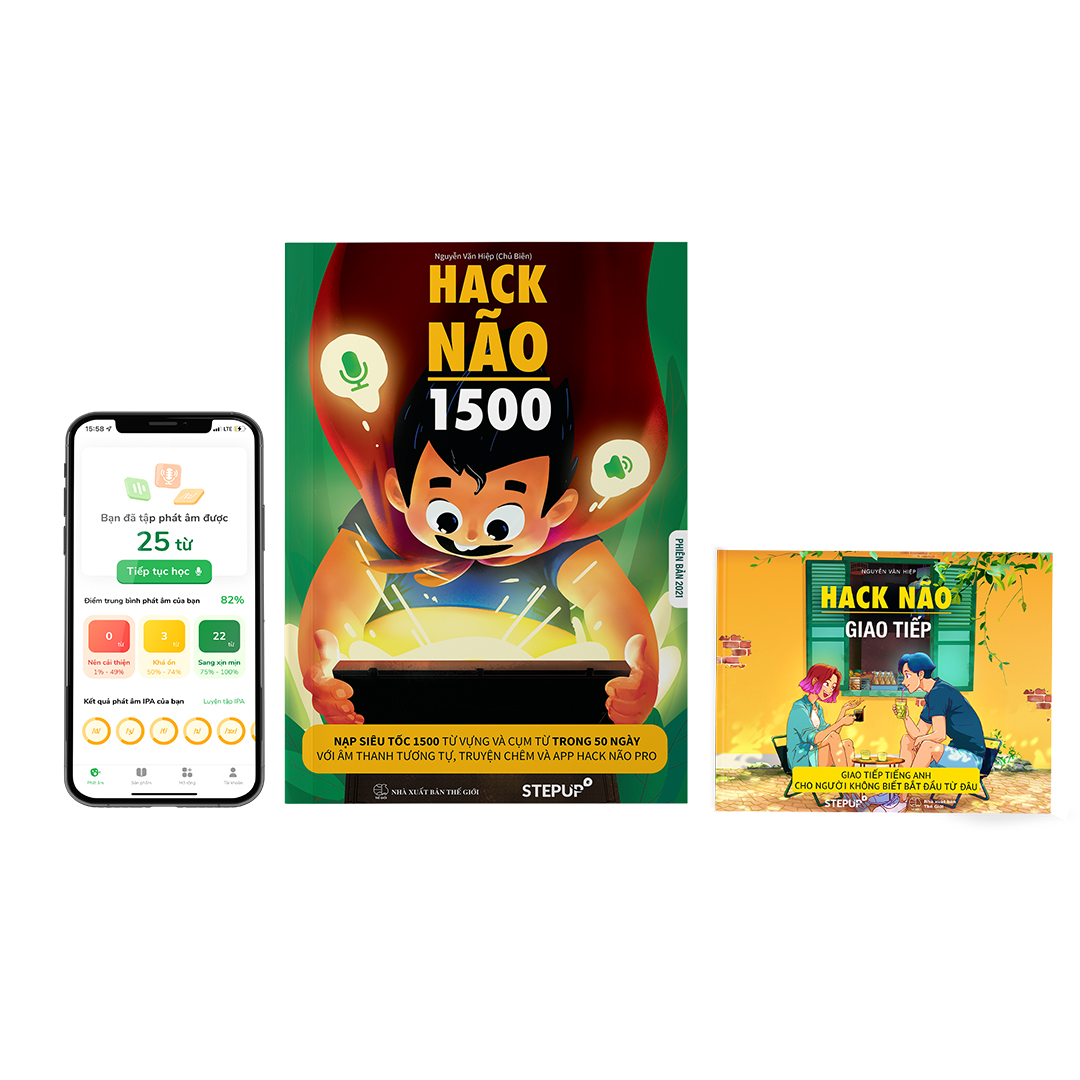 Sách - Combo Hack Não 1500 phiên bản 2022 và Hack Não Giao Tiếp cho người mất gốc - Tặng APP Hack Não Pro trọn đời