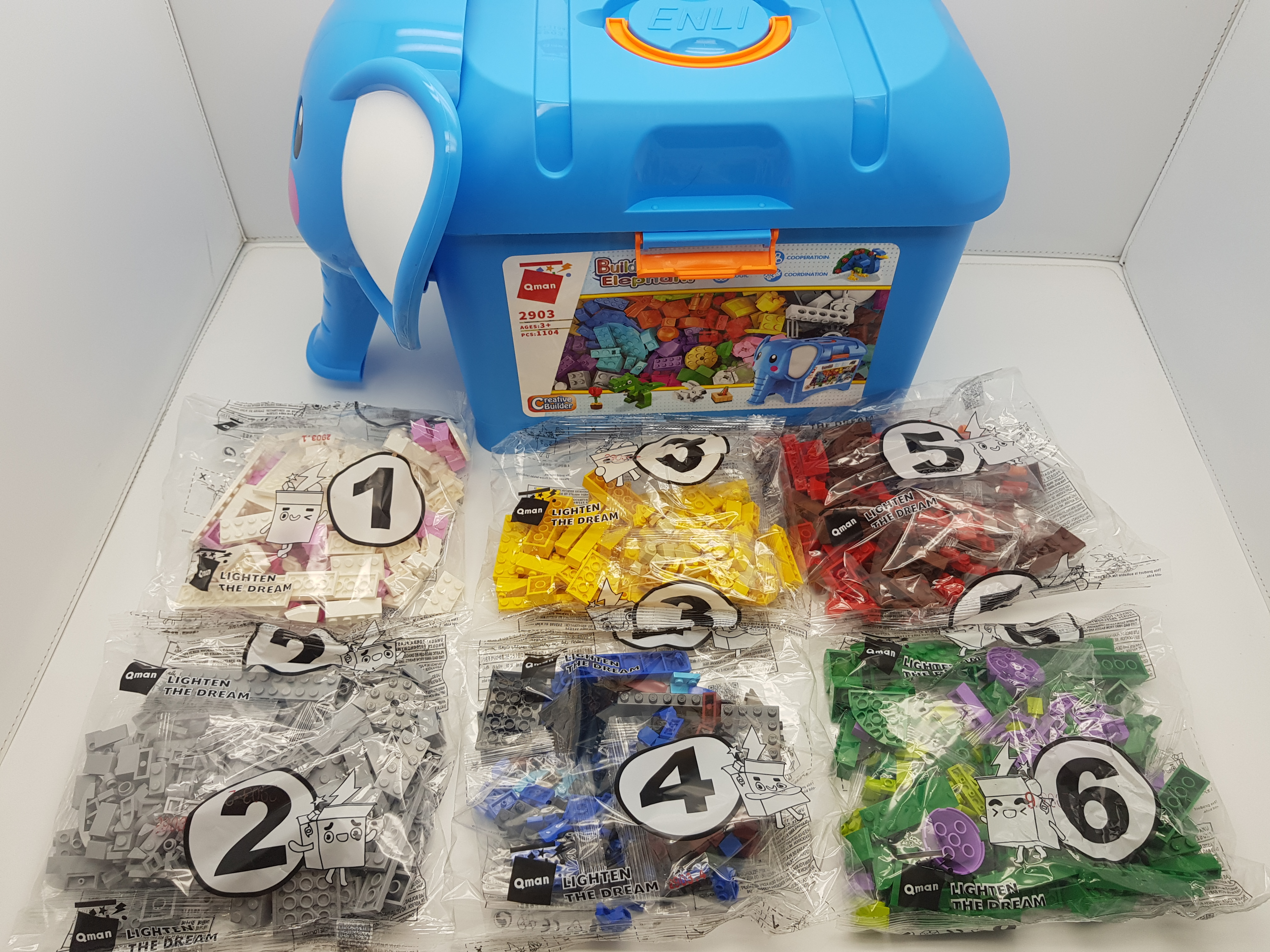 Đồ chơi lắp ghép, xếp hình QMAN Elephant Box - Hộp gạch sáng tạo hình chú voi BNL2903