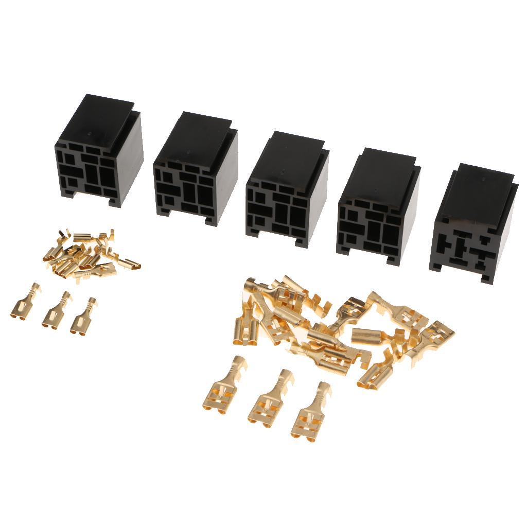 5Pcs 80A Relay Connector 5-Pin Mounting Socket + Terminals Base Holder SPST