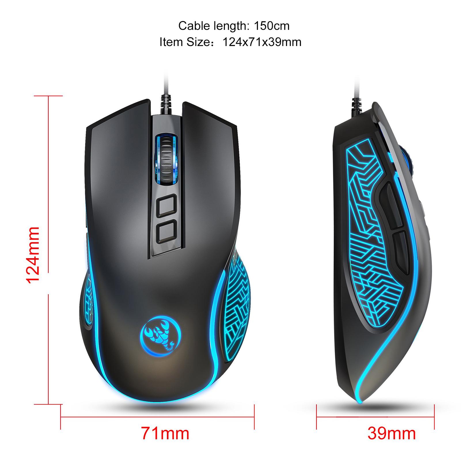 HXSJ X100 Wired Gaming Mouse Ergonomic Gaming Office Mouse 7-color Breathing Light Effect 4-gear Adjustable DPI