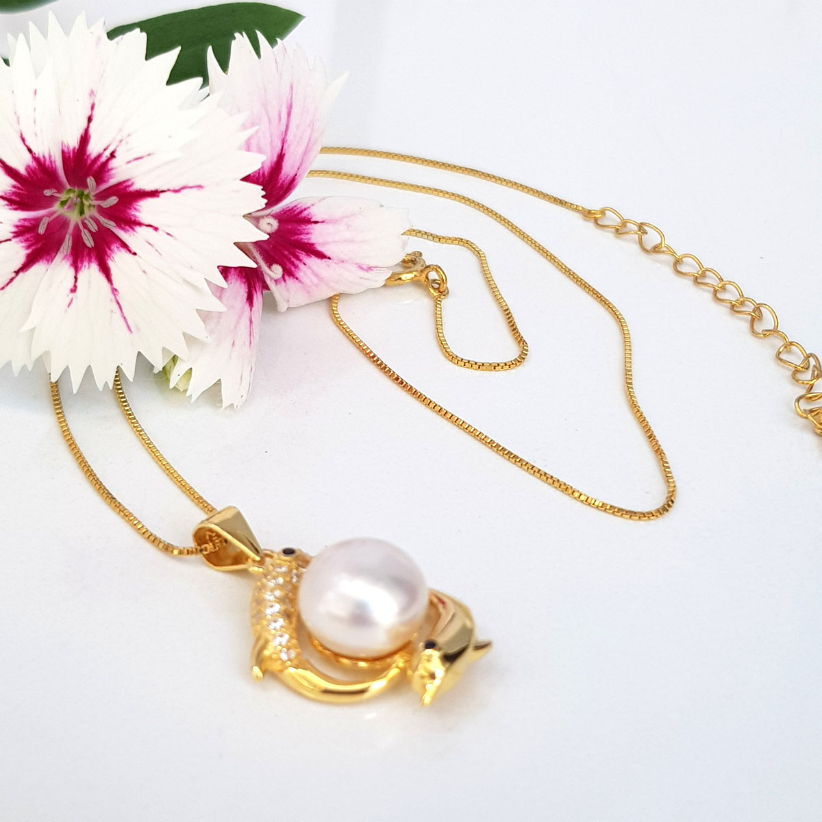 Dây Chuyền Mặt Ngọc Trai Cao Cấp  - Lý Ngư Say Tình Vọng Nguyệt - Trang Sức Cô Tấm - DOLPHIN PEARL (10mm) - Bạc S925 Nạm Đá Zirconia