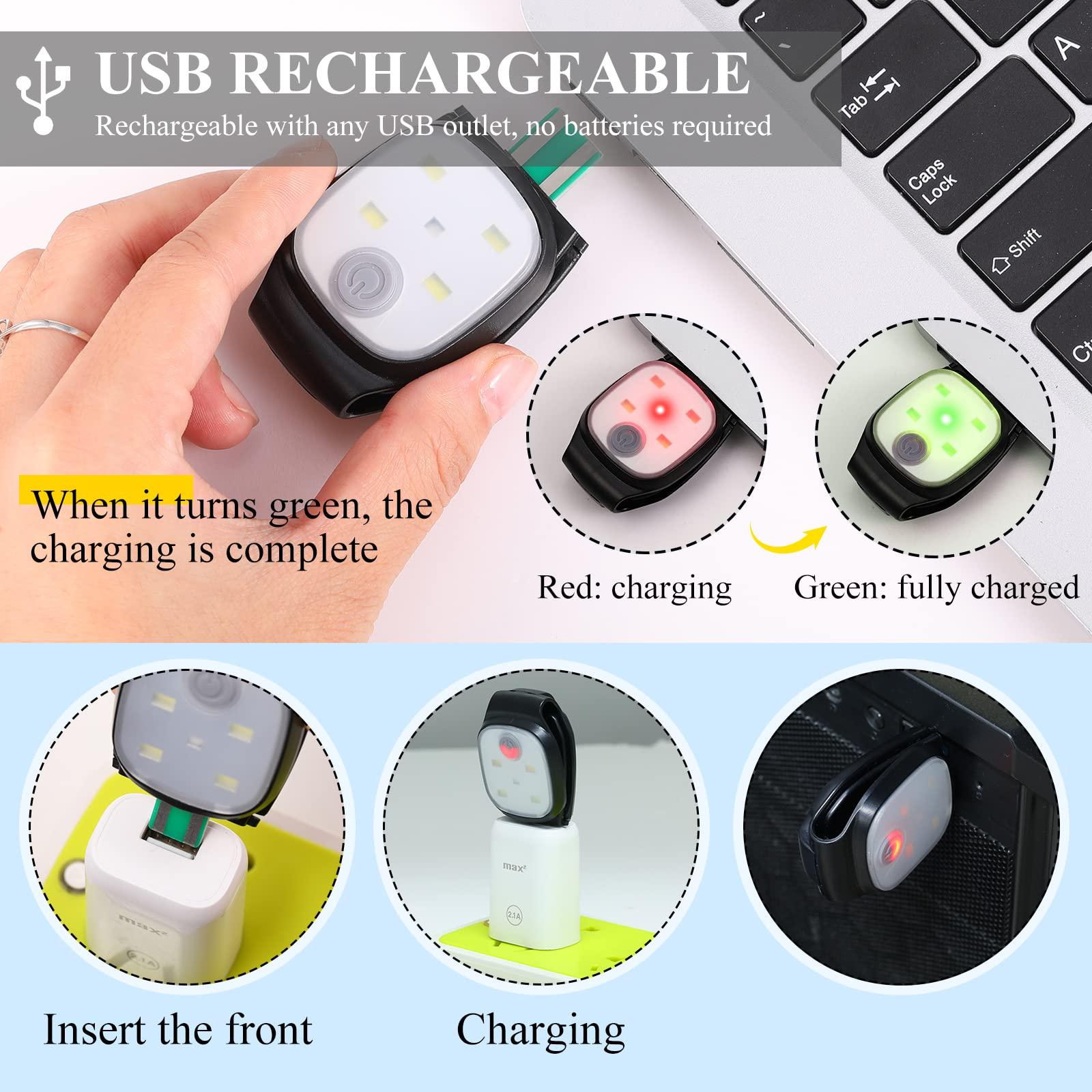 2 Cái Đêm Kẹp Đèn Chạy Ngoài Trời USB Sạc LED Phản Quang Nhựa Nhỏ Ánh Sáng Chạy Tàu An Toàn Ánh Sáng Phụ Kiện Chạy Bộ
