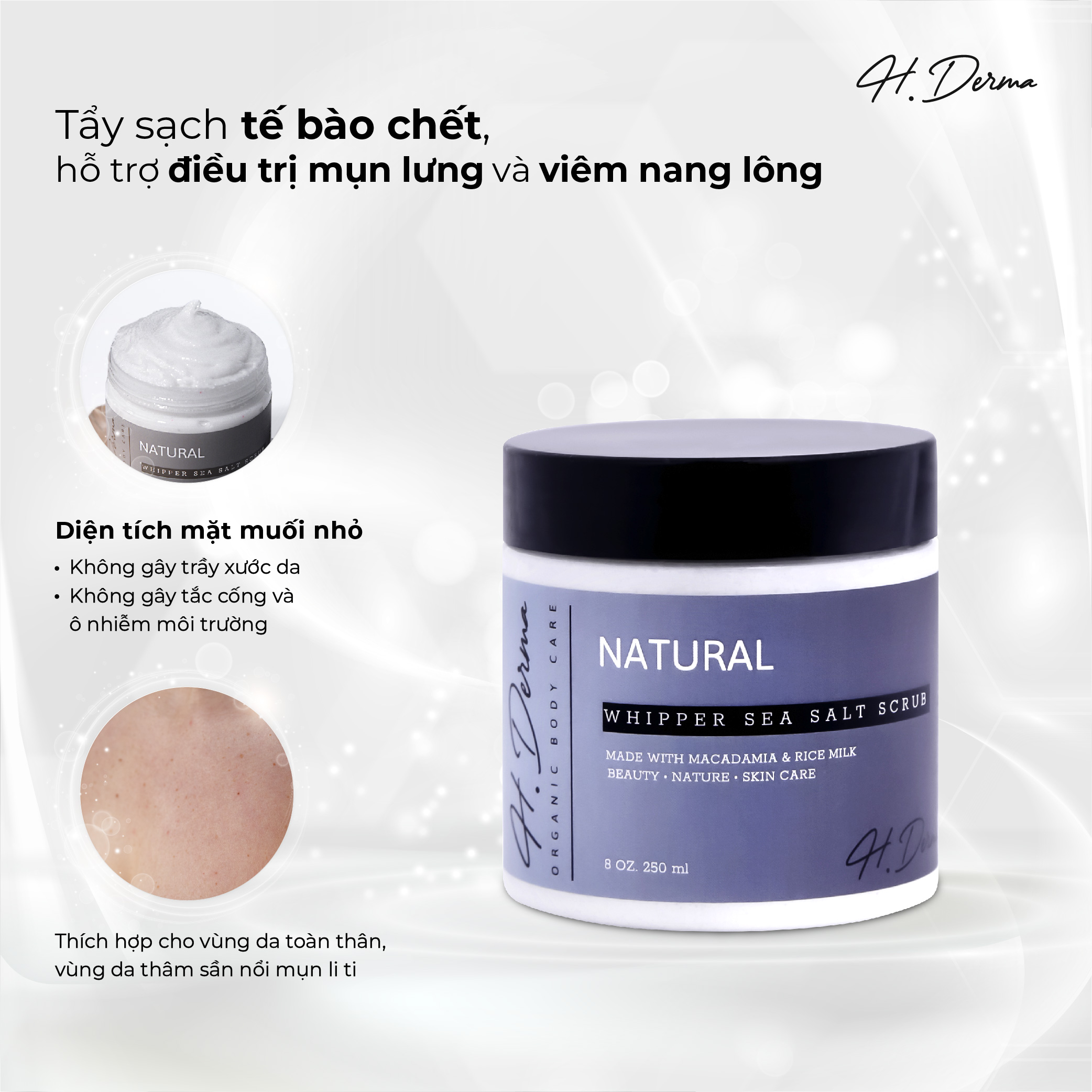 Kem muối tẩy tế bào chết body dưỡng sáng da H.Derma D.600 Whipper Sea Salt Scrub