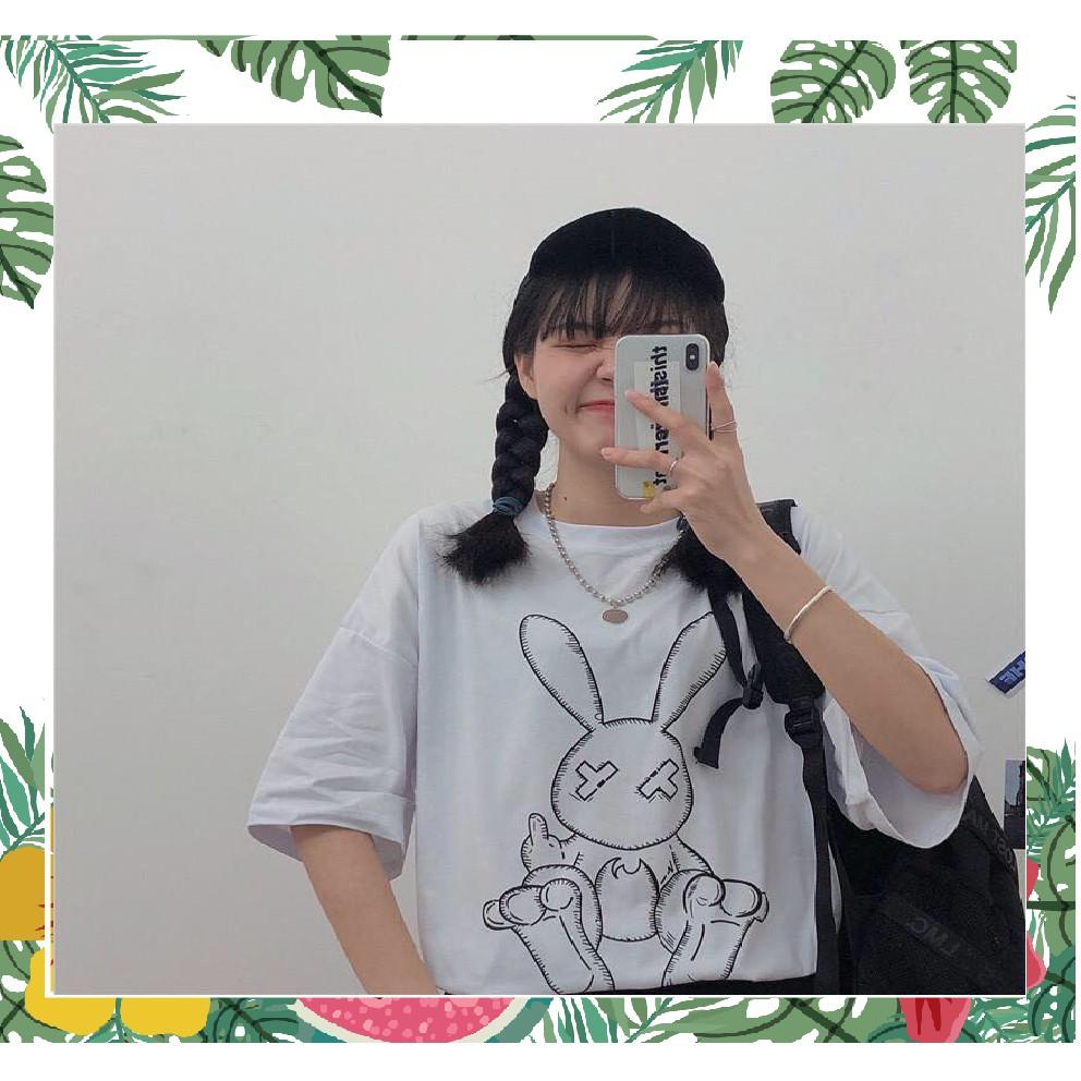 Áo Thun UNISEX Nam Nữ THỎ TRẮNG Tay Lửng From Rộng Giá Rẻ