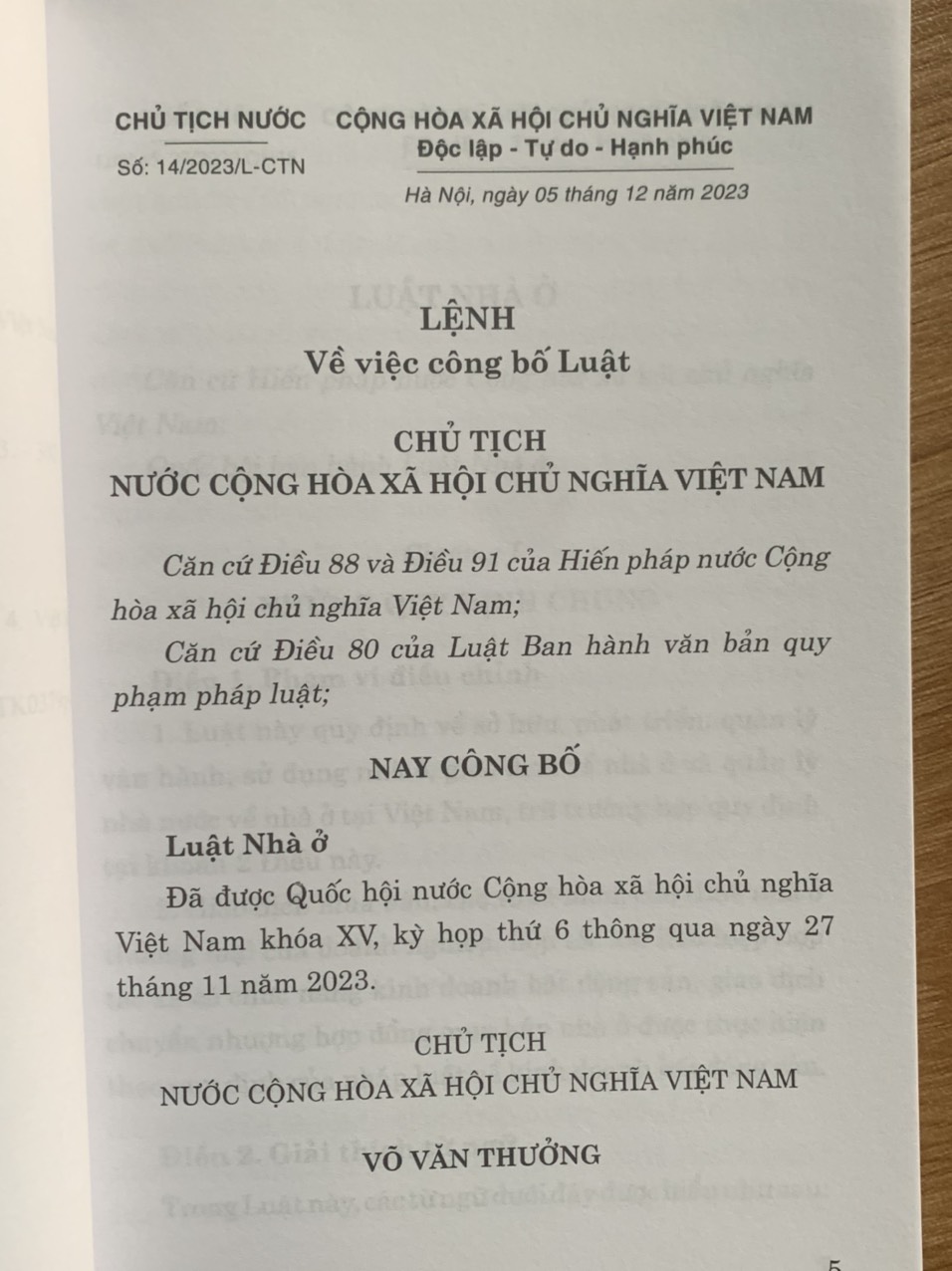 Luật nhà ở (số 27/2023/QH15, có hiệu lực ngày 1.1.2025)