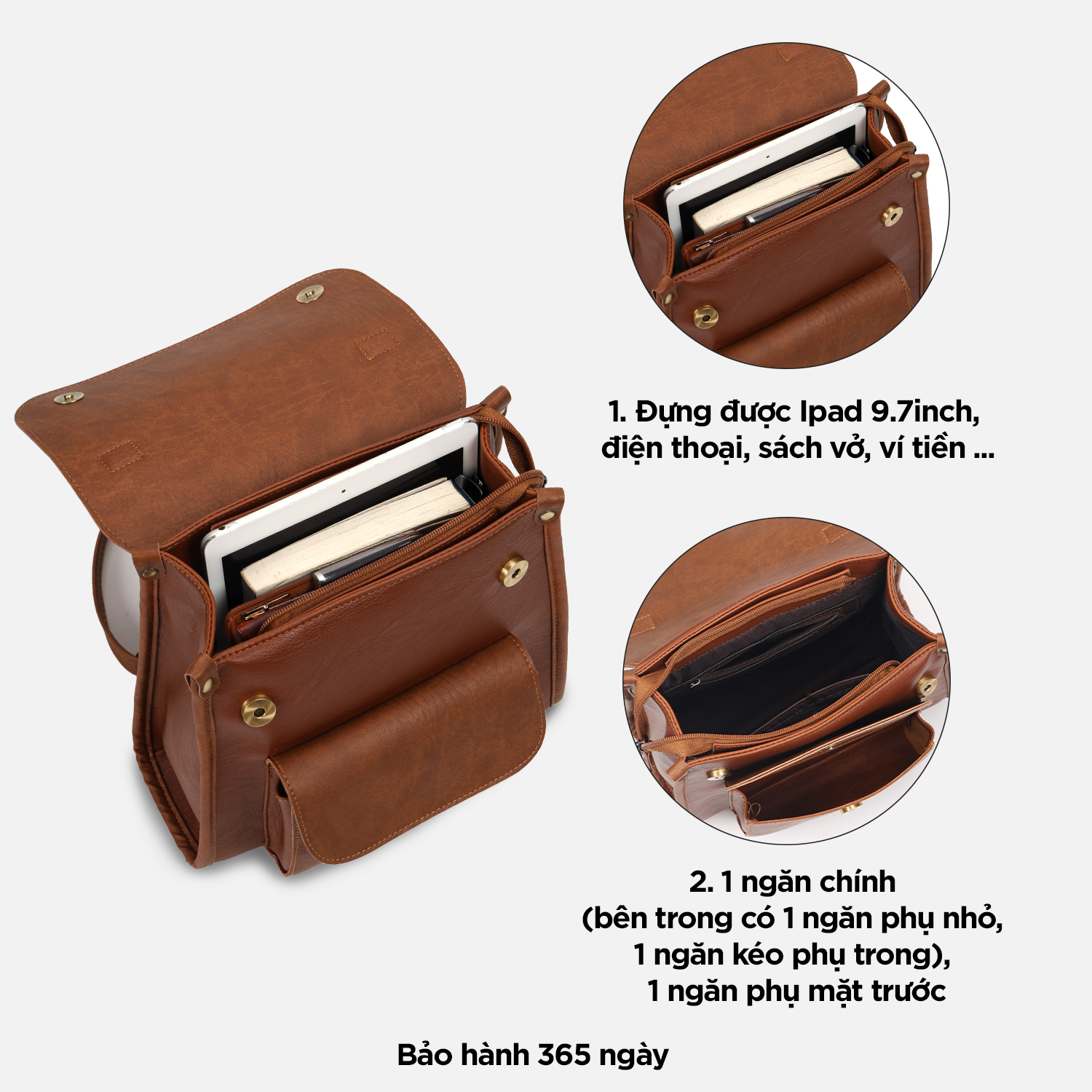 Túi đeo chéo đi làm nam nữ, balo da công sở nhỏ gọn IDIGO FBP2 - 5063